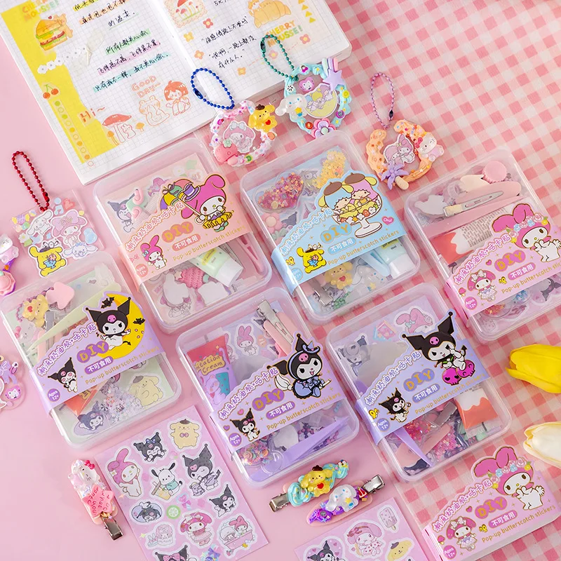 New Sanrio Cream Glue Boxed Set of Stickers Cartoon Kulomi Handbook Stickers Goo Card Clips DIY Material Decorative Toys Gifts