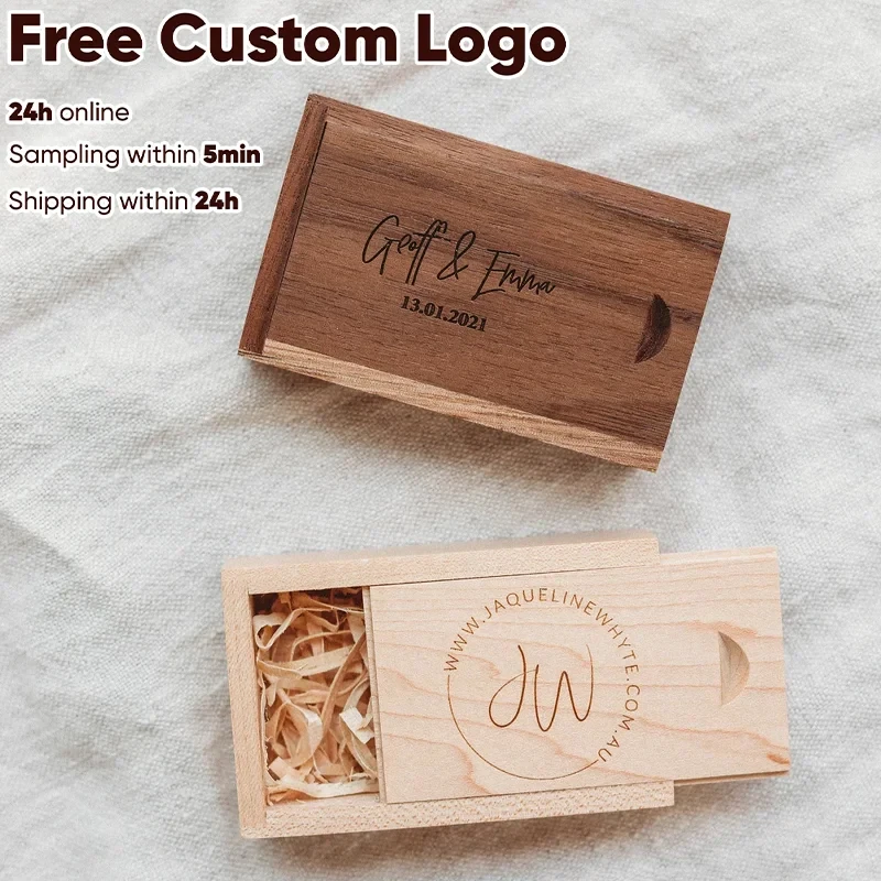 Free Laser Engraved Wooden Keepsake Box, Custom Logo Walnut Maple Gift Box for Wedding Anniversary Photo Storage