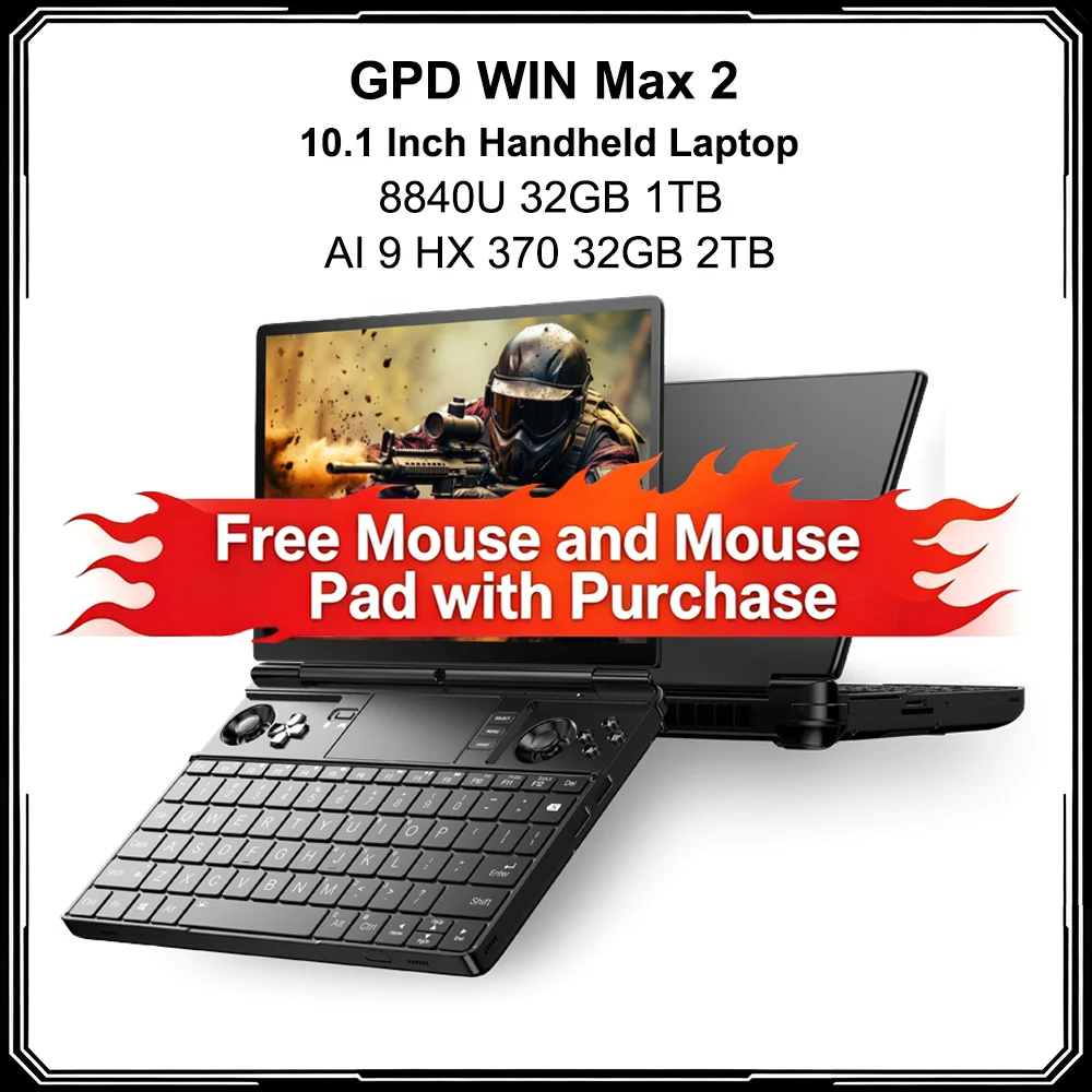 Nuevo GPD WIN Max 2 AMD AI 9 HX 370 32GB DDR5 2TB SSD Portátil de 10.1 Pulgadas para Juegos y Oficina, Computadora Portátil para Negocios