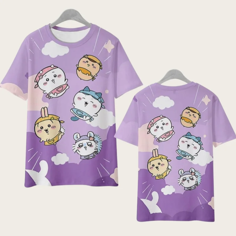 Chiikawa ist überall hier! Weiche, niedliche Cartoon-3D-Print-T-Shirts für Erwachsene Paare, Sportliche Freizeitkleidung, atmungsaktiv, kurze Ärmel, Familien-Matching – Detail 10