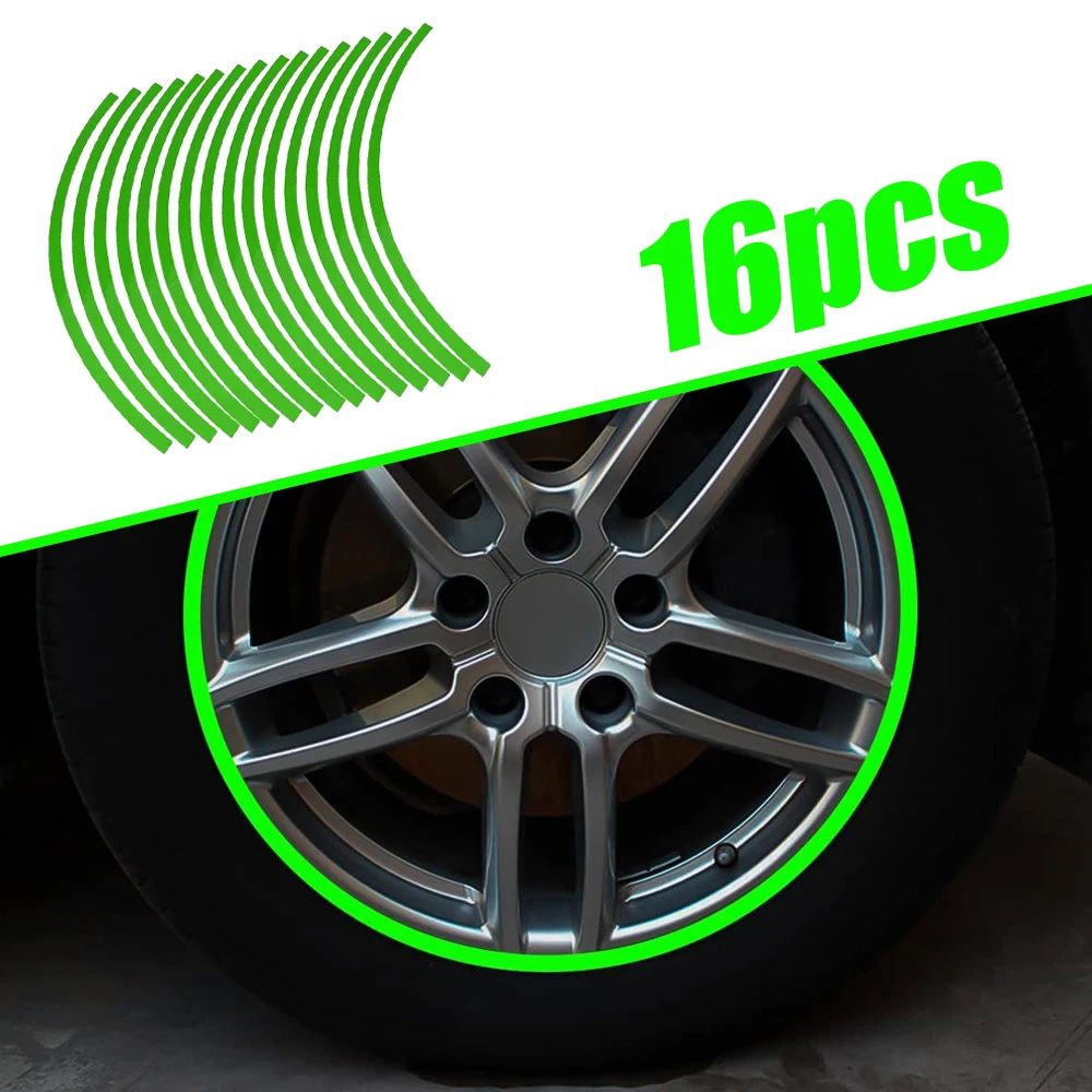 16pcs Motorbike Accessories Motorcycle Wheel Reflective Strips Motorcycle Tire Decorative Stickers Motorcycle Rim Warning Decal