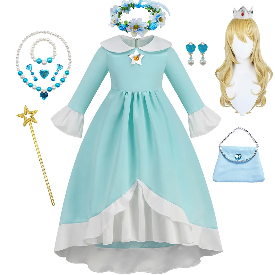 Rosalina Dress Girl Game Playing Princess Cosplay Costume Children Theme Party Fantasy Clothes Kids Peach Daisy Fancy Outfits