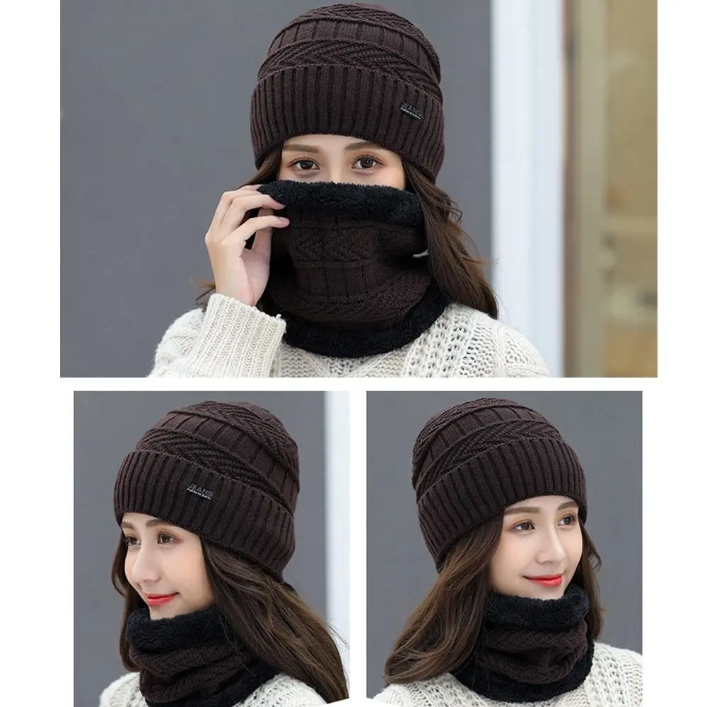 Chapéu de malha de lã macia de inverno, gorro, cachecol, pescoço, cachecol