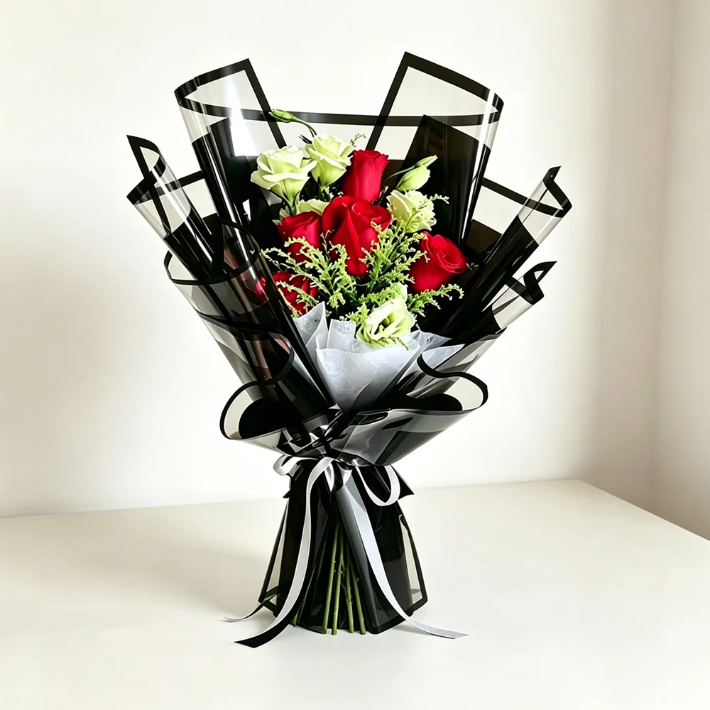 The Florist Supply - กระดาษห่อดอกไม้ลายขอบ 20 แผ่น พร้อมริบบิ้นซาตินกว้าง 1 ซม.
