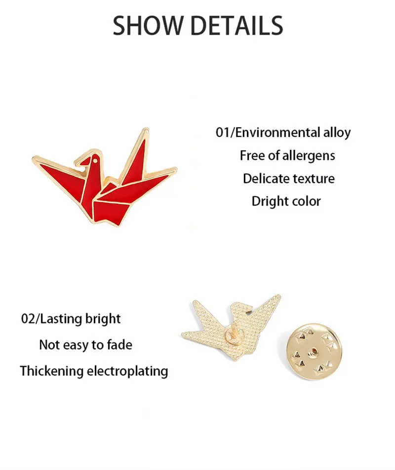 Paper Cranes Enamel Pin Custom White Red Origami Bird Brooches Bag Lapel Pin Badges Simple Animal Jewelry Gift for Kids Friends