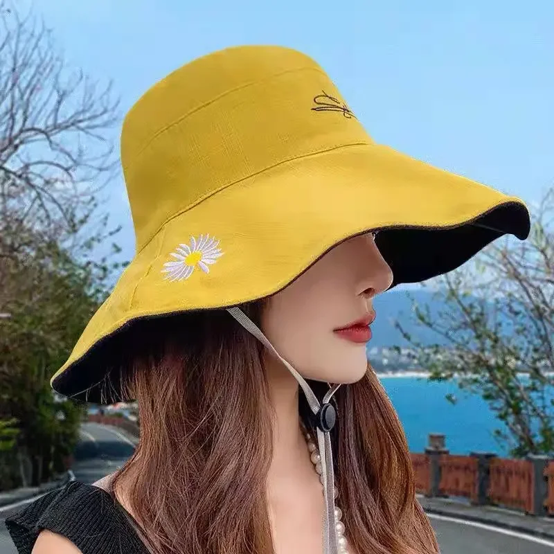 Fisherman Hat Fashion Daisy Millinery Summer Sun Protection Sun Hat Embroidery Daisies Women\'s Sunhat Hats for Women Gorras