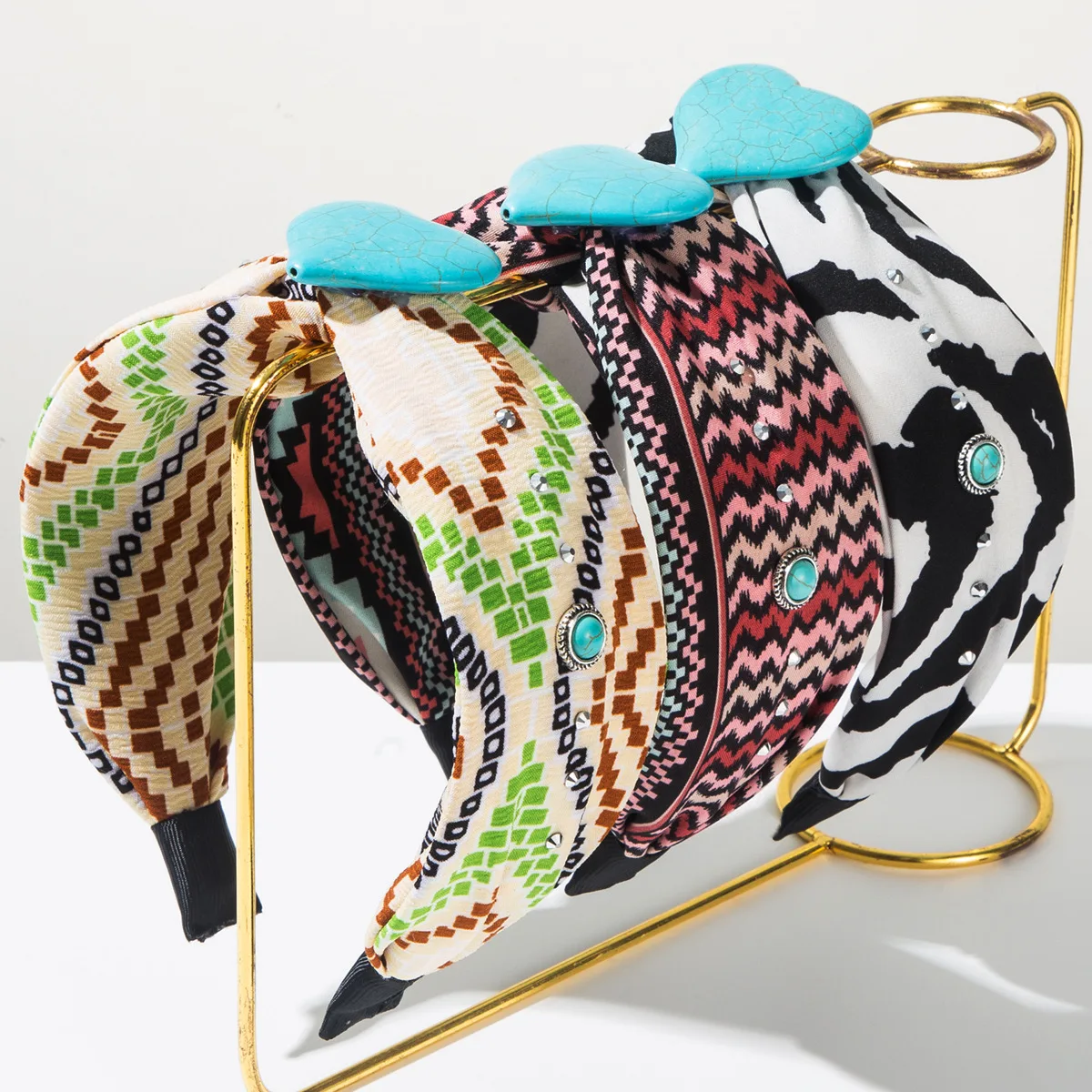 

Fashion new bohemian love turquoise headband women's print geometric light luxury high-end hair accessories