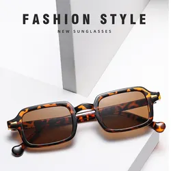 Fashion Square Sunglasses Women Retro Rivets Decoration Gradient Shades UV400 Men Leopard Blue Sun Glasses