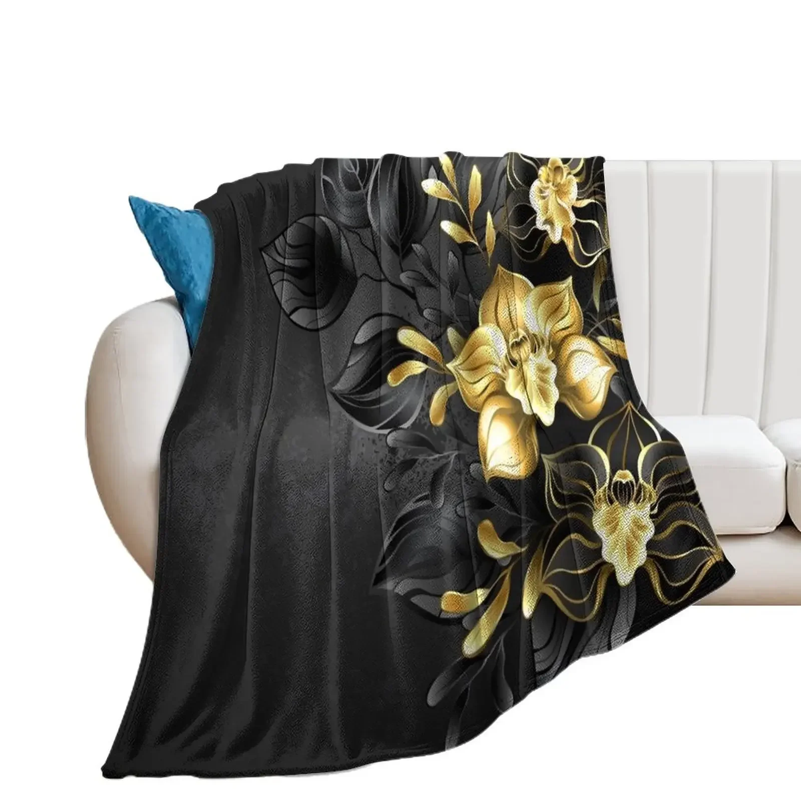 

Black Background with Black Orchid Throw Blanket Heavy Bed Fashionable Large Blankets