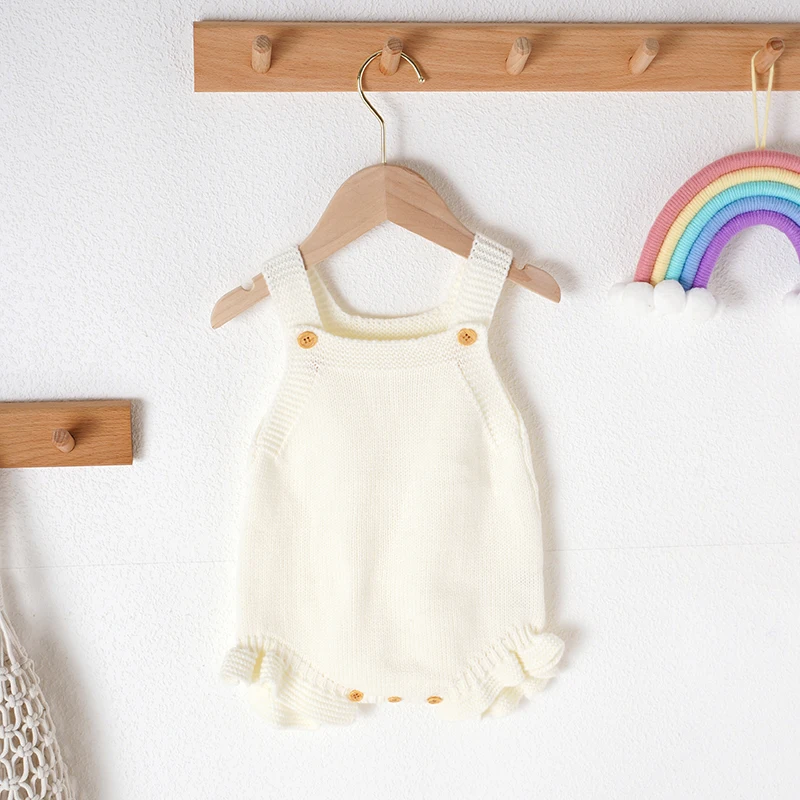 Knitted Acrylic Spaghetti Straps Sleeveless Baby Girls Summer Rompers Portable Infant Jumpsuit Toddler Bodysuit For 0-18 Months