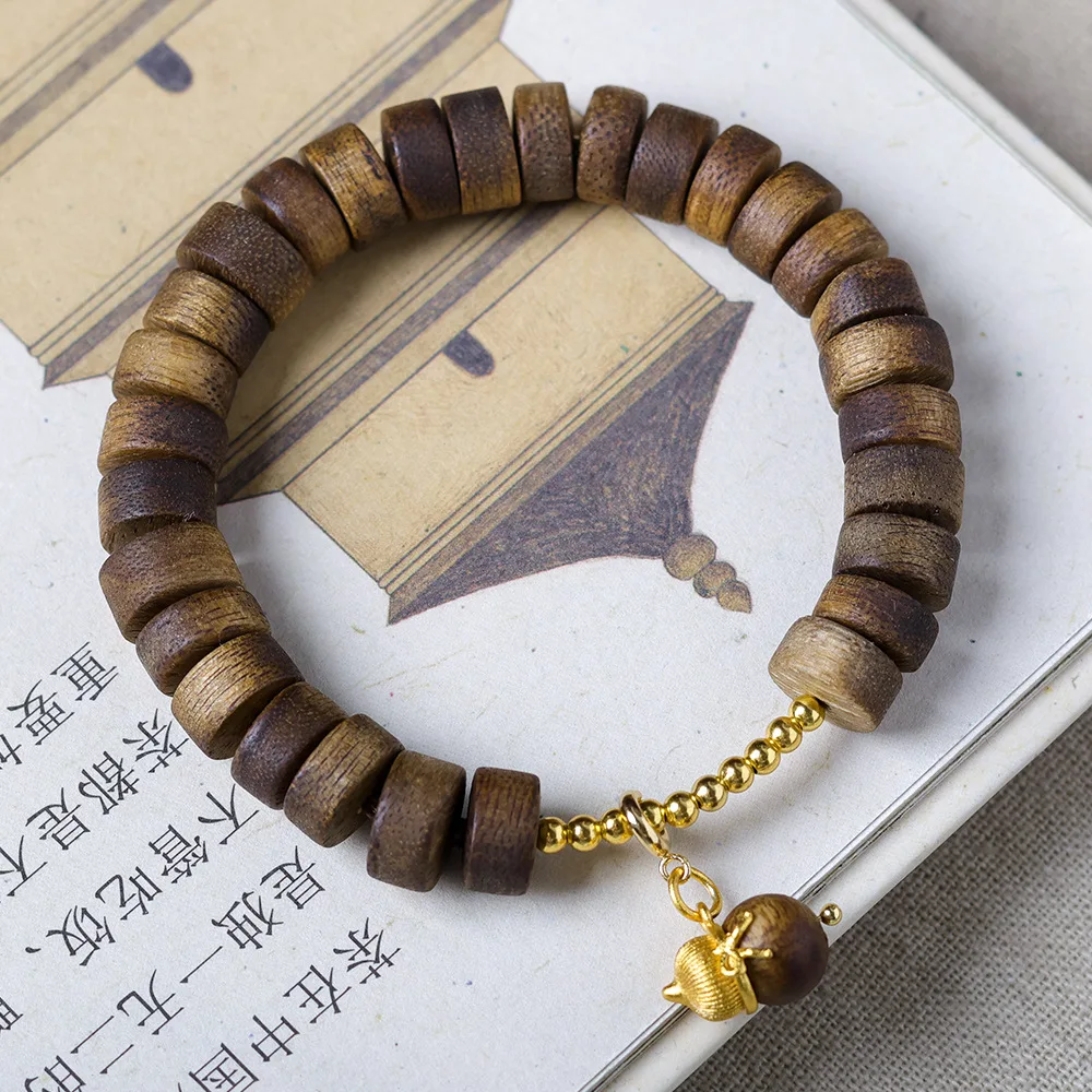 2026 Fall New Aquilaria sinensis Agarwood Tablet Bead Bracelet Original Chinese Style Hand String Gifts