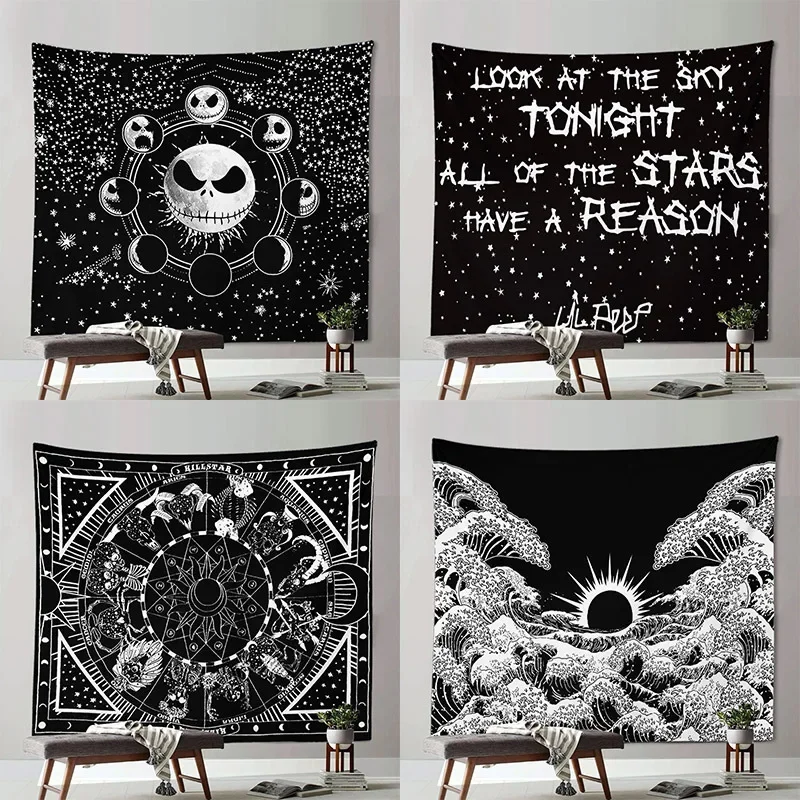 New Wall Tapestry Black and White Stars Bedroom Decoration Tapestry Tapestry Art Abstract Background Cloth Wholesale