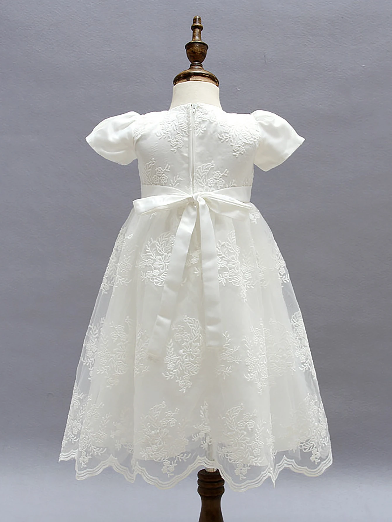 White Satin Toddler Dress Baby Girl Christening Gown Formal Special Occasion Dresses for Infant