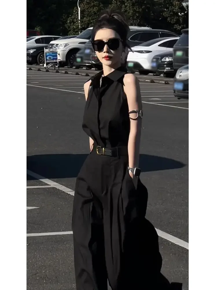 Advanced Temperament New Top and Pants Women's 2025 Summer Hanging Neck Sleeveless Shirt High Waist Wide Leg Pants Two-piece Set