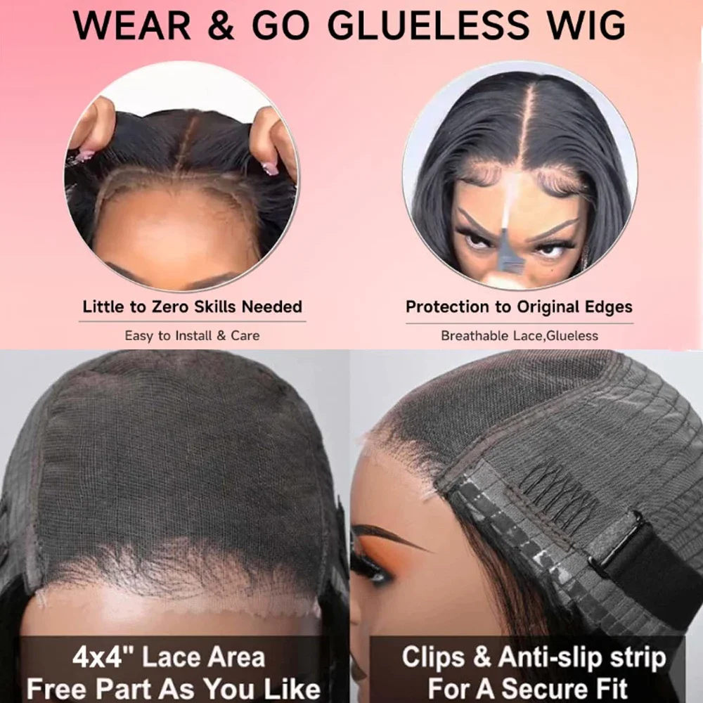 Wear And Go Glueless Wigs Straight Lace Front Wigs Pre Plucked Pre Cut 4x4 Lace Closure Wigs Synthetic Long Straight Lace Wig