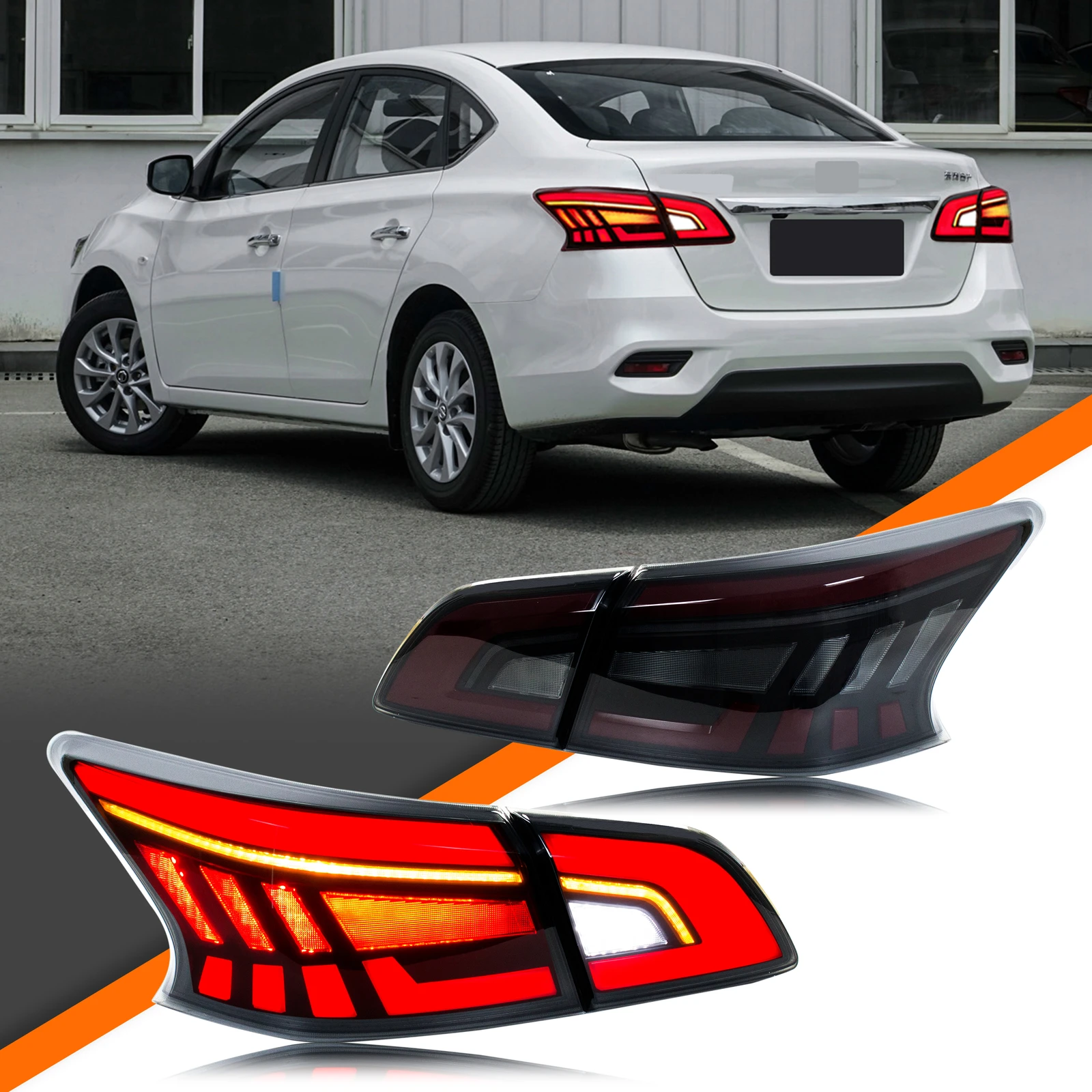 

LED Tail Lights for Nissan Sentra 2013-2019 B17 Sequential Turn Signal Dynamic Animation Black Rear Lamps Assembly