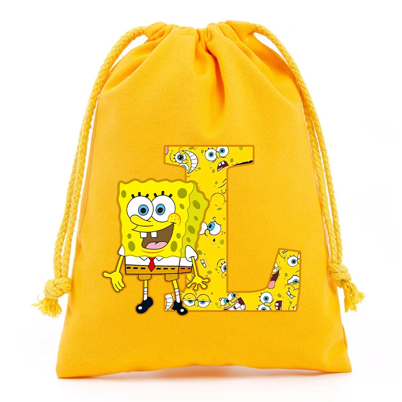 New Spongebob Drawstring Bags Kawaii Cartoon English Letters Printed Storage Bags Children Handbag Kids Tote Bag Birthday Gifts