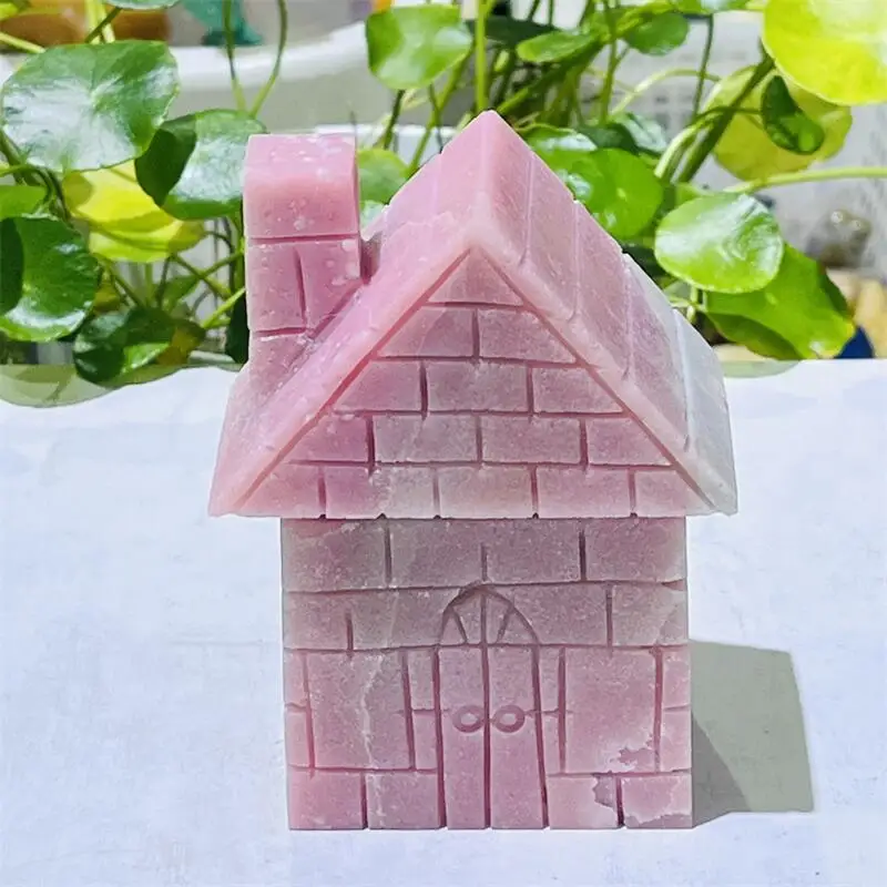 

Natural Pink Opal House Carving Healing Crystal Reiki Gem Figurine Spiritual Wicca Energy Gemstone Gift 1pcs