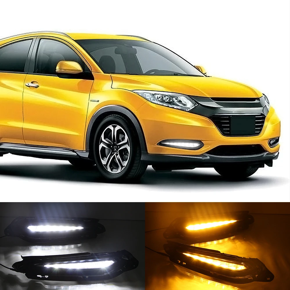 

Для Honda HRV HR-V 2014 2015 2016 2017 с желтым реле сигнала поворота, водонепроницаемая автомобильная светодиодная лампа DRL для дневных ходовых огней, противотуманная лампа