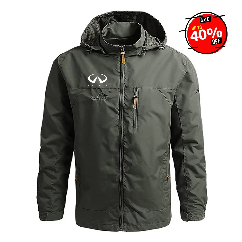 

2025 Spring Autumn Infiniti Print Classic Detachable Hat Casual Simple Windbreaker Jacket Men's Popular Cardigan Windproof Coats