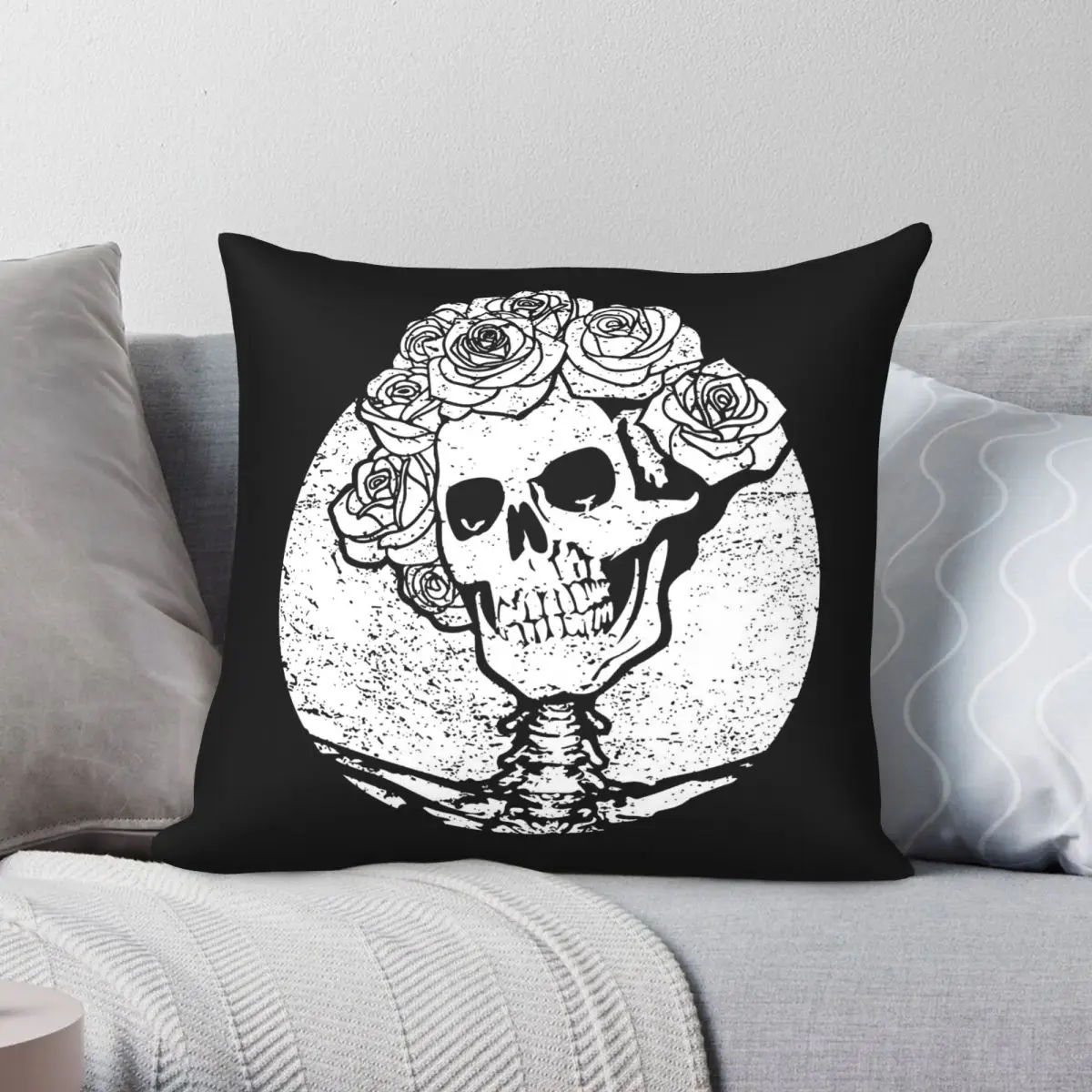 Grateful Dead Skull & Roses Square Pillowcase Polyester Linen Velvet Printed Zip Decorative Pillow Case Home Cushion Cover