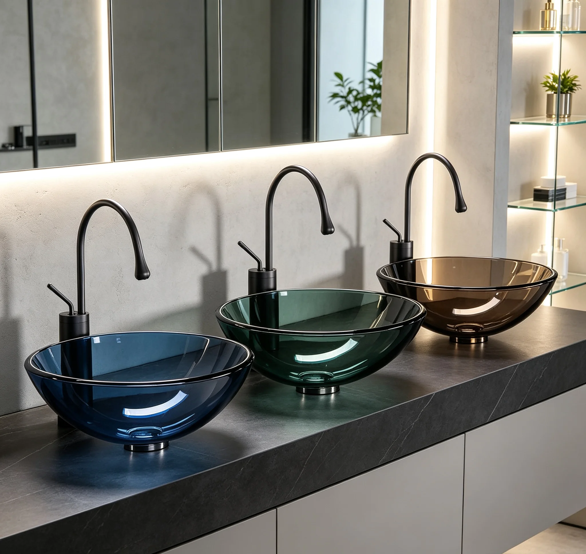 Bathroom washbasin tempered glass countertop basin Bathroom art basin Blue glass washbasin