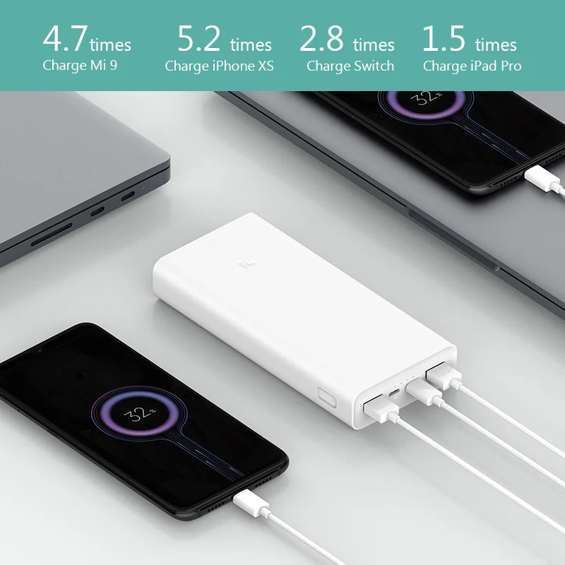 Original Xiaomi Power bank 3 20000mAh PLM18ZM 18W 2-Way Quick Charging USB C Portable Mi Spare external battery 10000 Powerbank