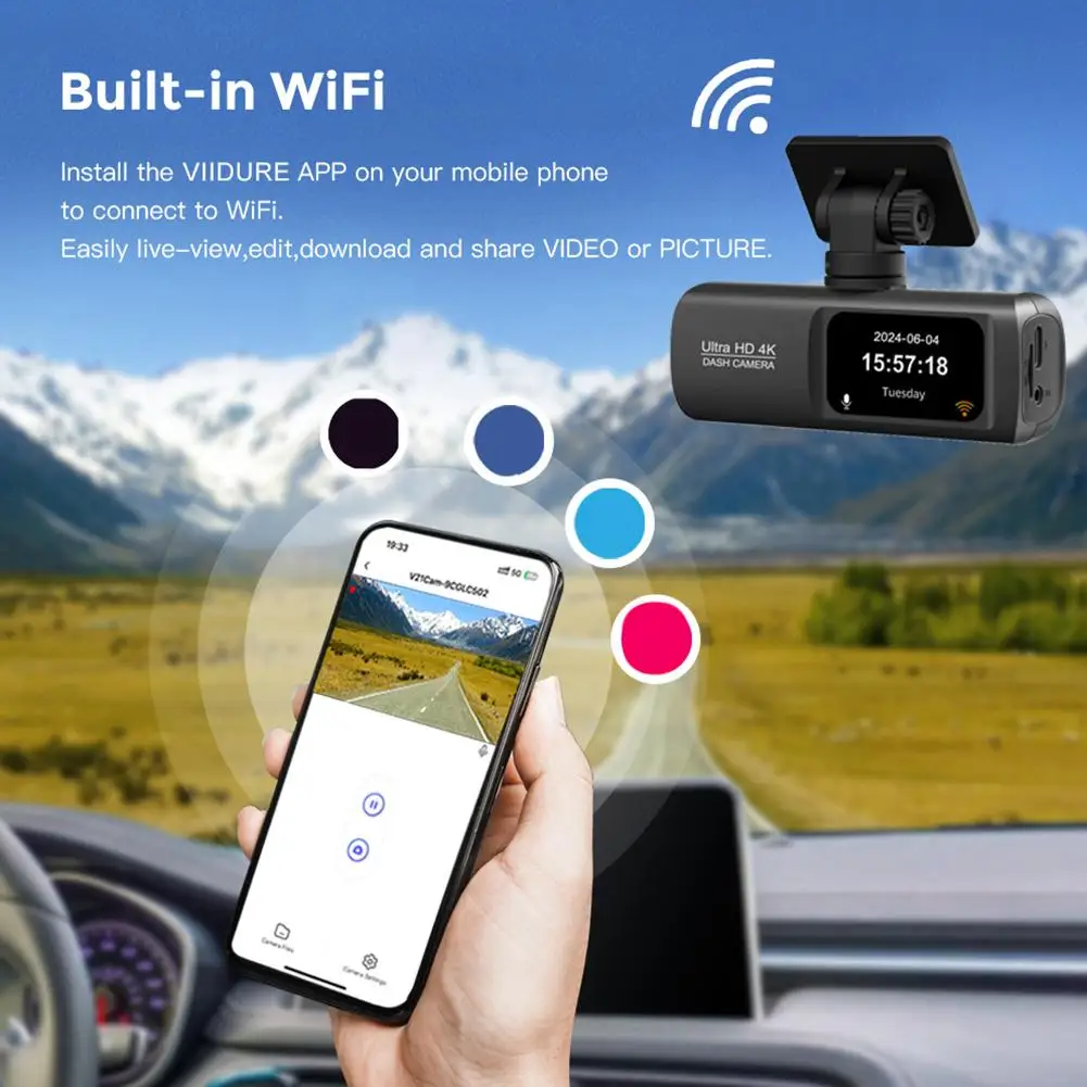 New Front 4K UHD And Rear 1080P Dash Cam For Car DVR Dual Lens Built-In WiFi G-Sensor With GPS 24h Parking Mode Night Visio W1L0