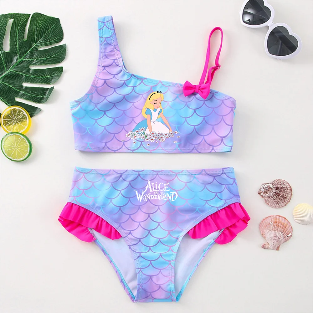 Trajes de baño de Alicia en el país de las maravillas para niñas, Tankini, ropa de playa para niños, trajes de baño, vestidos de Bikini de dos piezas, moda de verano