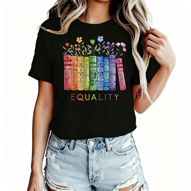 Love Kindness Read Book Lgbt Gay Pride Women's T-Shirt 100% Cotton Funny Graphic Short Sleeve Tee Novelty Shirt Casual Crew Neck Top S-5Xl