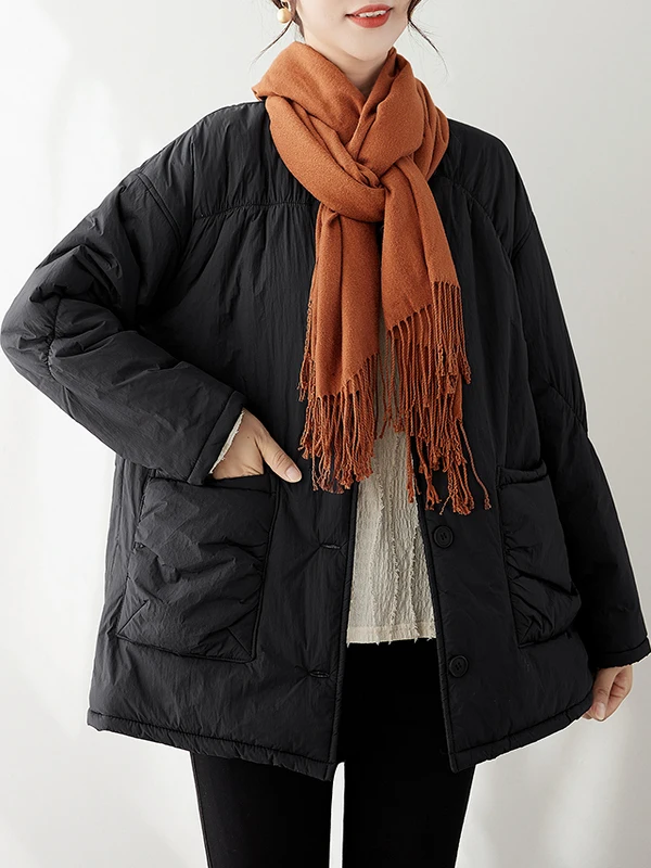 

Натуральная женская утепленная хлопковая куртка на осень-зиму, свободного кроя, модная, для повседневной носки, с круглым вырезом, с длинными рукавами