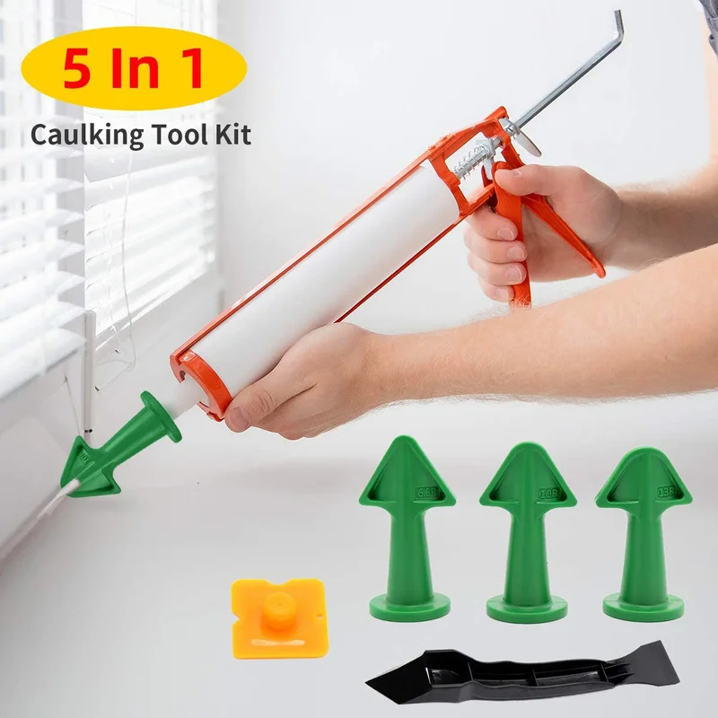 5 in 1 Caulking Nozzle Applicator Finishing Tool Scraper Spatula Plastic Glue Shovel Tile Brick Joint Floor Silicone Remover Set