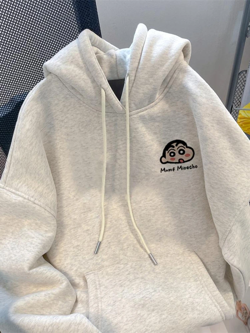 MINISO تلوين شين تشان الكرتون طباعة الشباب معطف بقلنسوة الخريف والشتاء فضفاضة طويلة الأكمام ملابس الرجل والمرأة #5