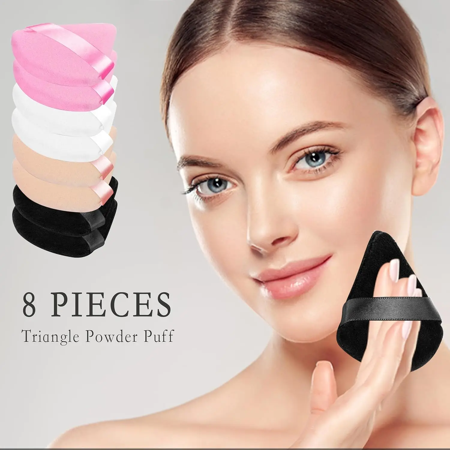 พัฟแต่งหน้าทรงสามเหลี่ยม 8 ชิ้นพร้อมกระเป๋าเดินทาง 4 ใบ ฟองน้ำกำมะหยี่แบบใช้ซ้ำได้สำหรับแป้งฝุ่นและรองพื้น