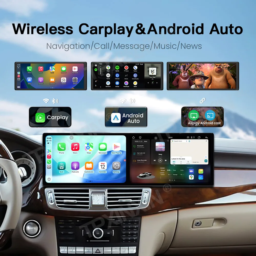 

9,1-дюймовый автомобильный радиоприемник с двойным экраном для Mercedes-Benz CLS W218 2012-2015, мультимедийный видеоплеер, стерео GPS-навигация, головное устройство Carplay