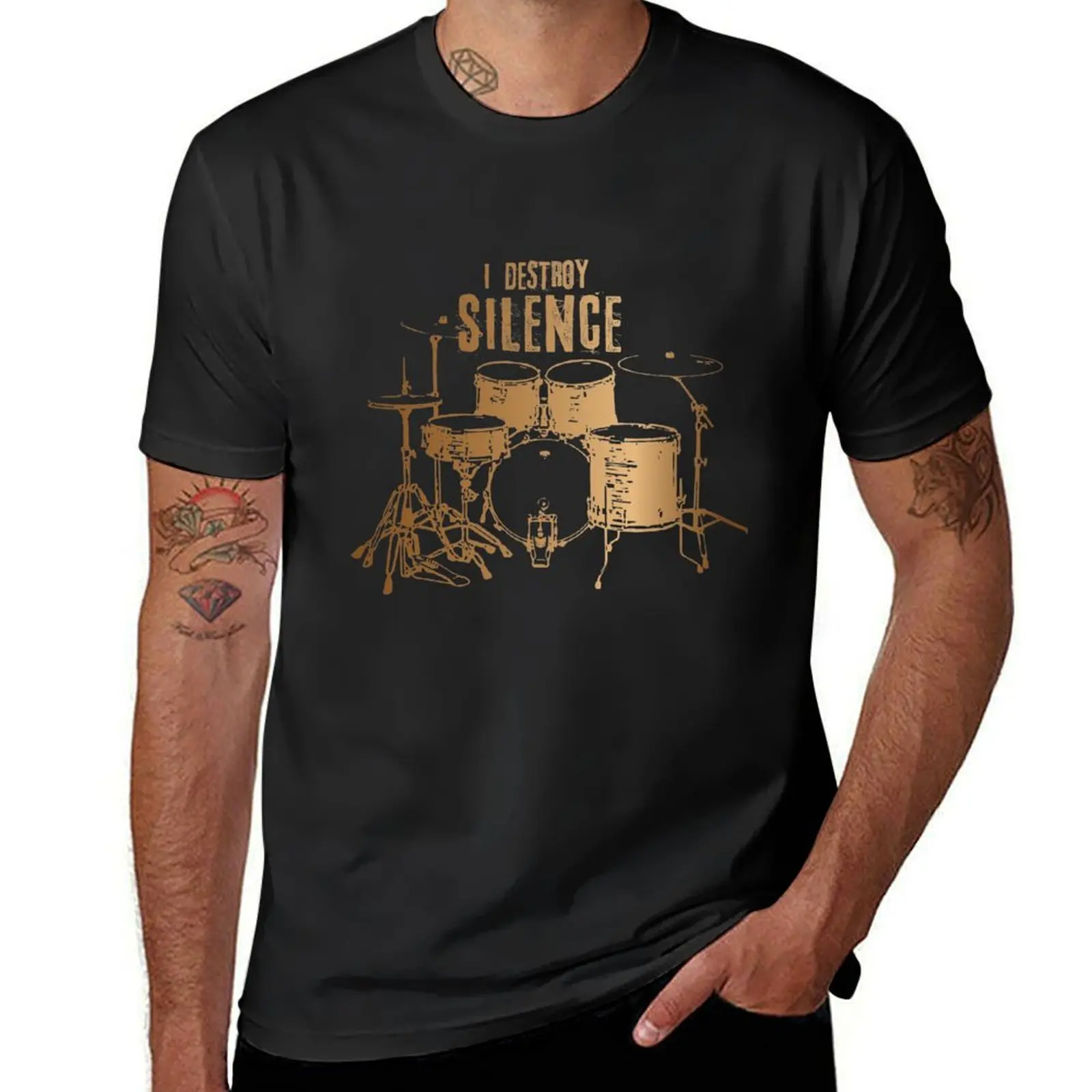 

Drum I Destroy Silence T-Shirt funnys hippie clothes T-shirts for men cotton