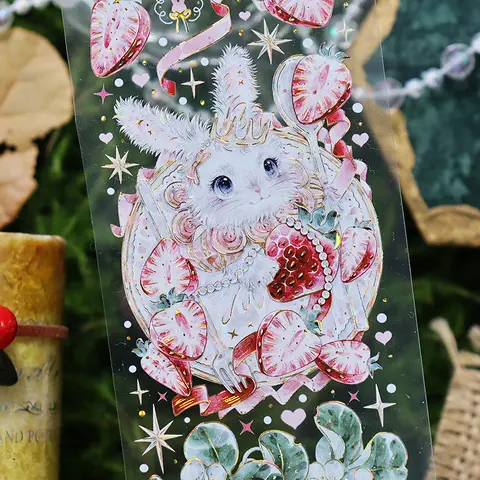 V1 - Söt Jordgubbskanin Kawaii Djurkanin Glänsande Washi PET-tejp 10 best sales jordgubbs-washitejp - №4