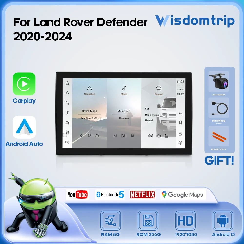 13.3inch For Land Rover Defender 2020-2024 Car Multimedia Video Player GPS Navigation Android13 Carplay+AUTO 4G WiFi 360Camera