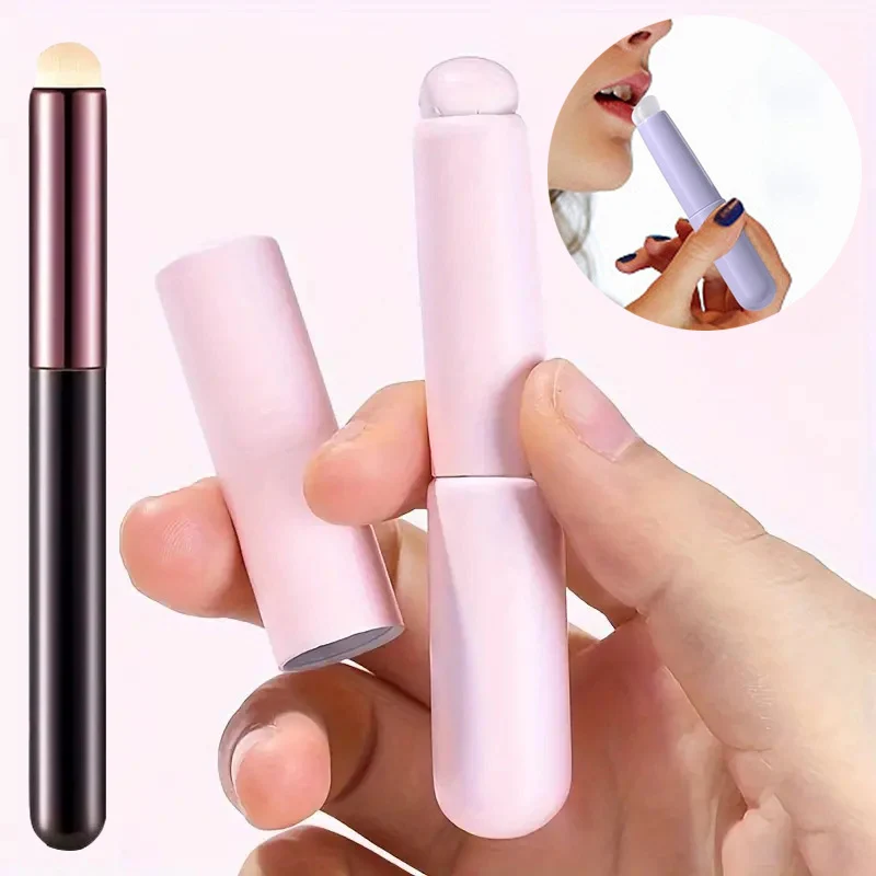 2pcs Silicone Lip Brush & Soft Bristle Lip Brush Set Round Head Q Soft Lipstick Applicator Lipstick Smudged Concealer Brush