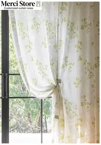 Green Countryside Retro High-end Cotton Printed White Gauze Curtain Transparent But Opaque Living Room Balcony Bedroom Wedding