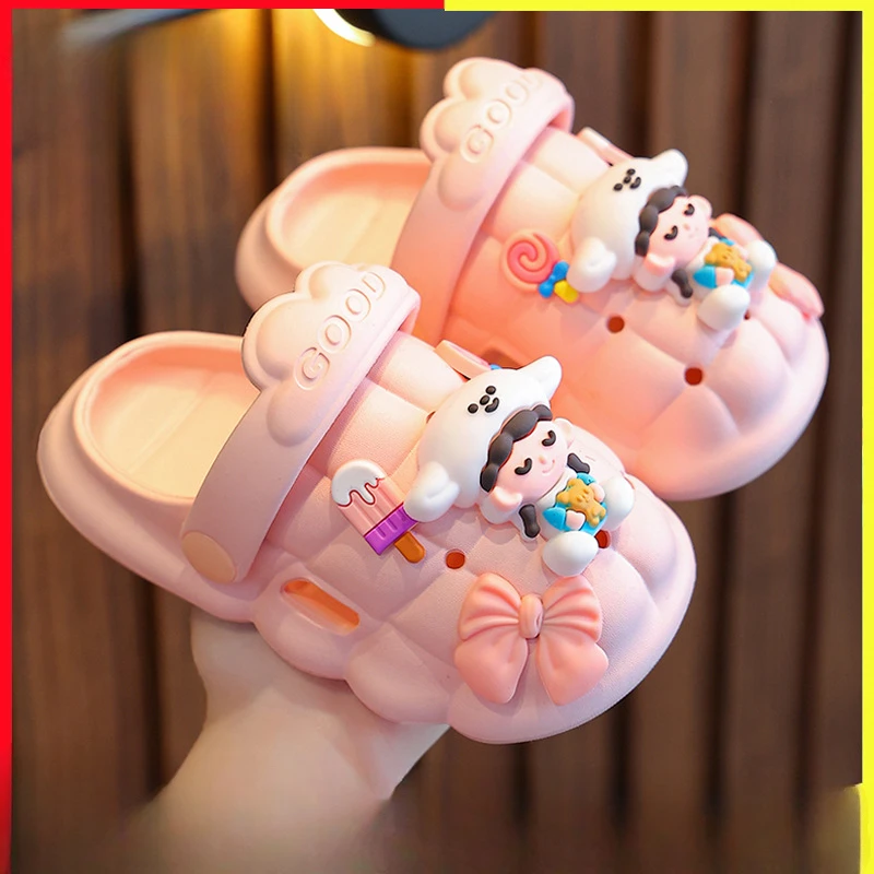 Kid Summer Slippers Boy Girl Shoes Cute Cartoon Anime Baotou Type Hole Sandals Slippers Child Breathable Non-slip Beach Slippers