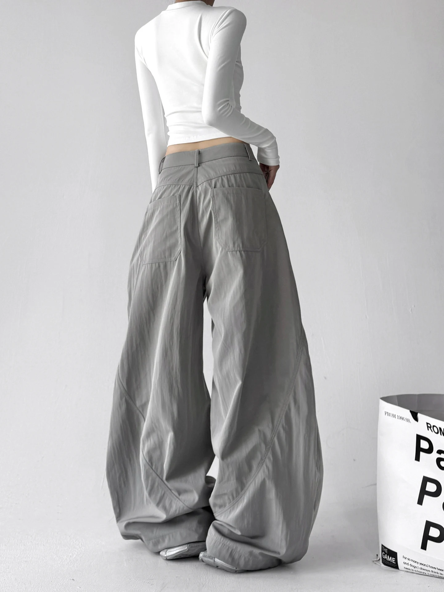 الرجعية الأمريكية العمل السراويل النساء فضفاضة التخسيس عادية واسعة الساق عالية الخصر مستقيم الساق السراويل الطويلة الخريف وصول جديد