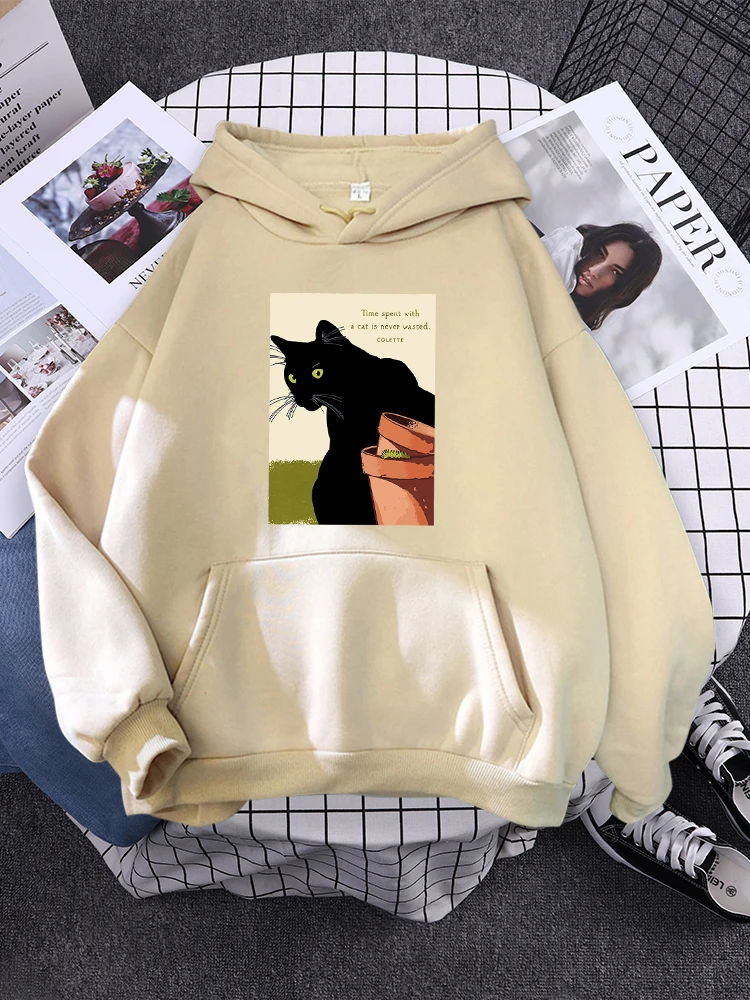 Time spent with a cat is never wasted. Women Hoodie Full Sleeve Sportswear Creativity Quality Sweatshirt Oversize Streetwear