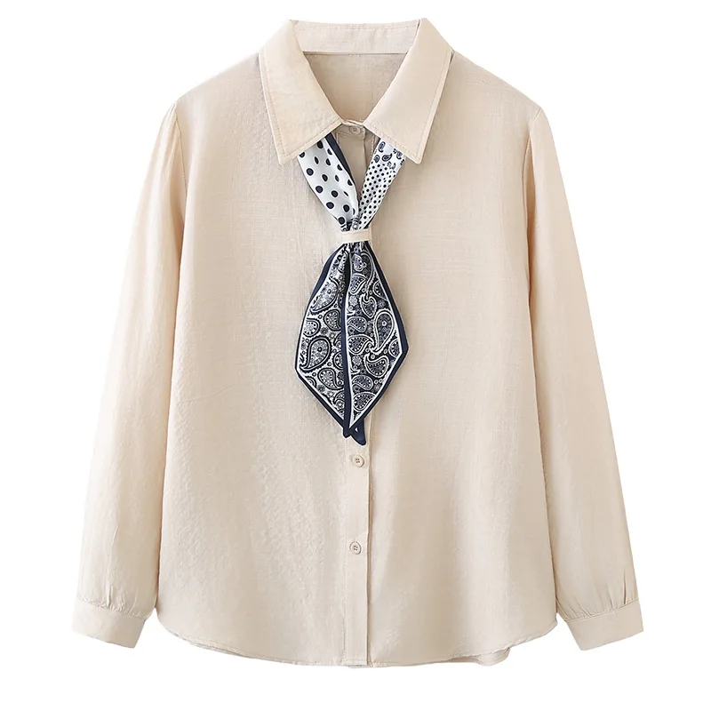 

XXXXL Fashion Plus Size Woman Clothing Shirt Spring 2026 Long Sleeved Scarf Casual Top Blouses 2603