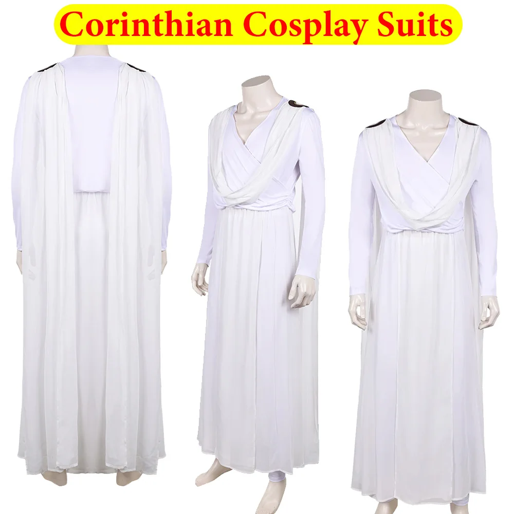 

Fantasia Corinthian Cosplay Costume Men White Dress Robe Cloak 2025 Movie Sand Roleplay Clothing Man Adult Halloween Party Suit
