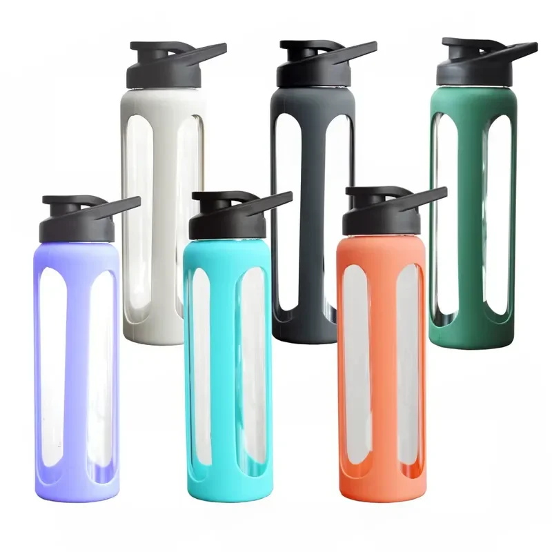 700ml Sports Mixer Glass Bottle with Twist Cap Silicone Cover and Strap for Shaker Protein Powder Mixing Portable Gym Water