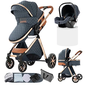 Luxuriöser 3-in-1 Kinderwagen mit Autositz und Schlafkorb, Leichter Babywagen, Hochwertiger Kinderbuggy, Multifunktionaler Verstellbarer Reisebuggy, Einfach Faltbar, Kompakt, Tragbar, Sicher,