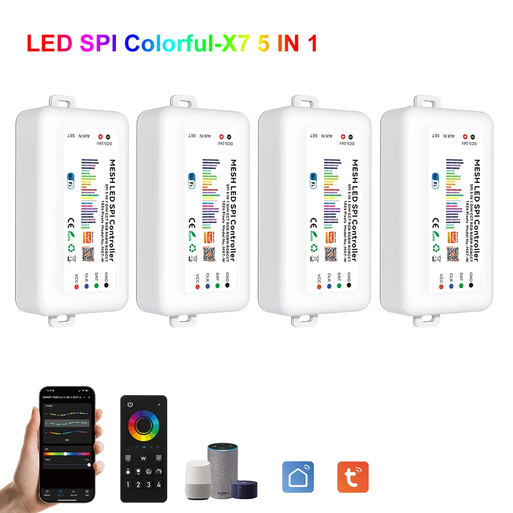 

TY-X7 Aipin 5-IN-1 1024 IC LED Music Spectrum Control Wifi Pixel Addressable RGB Pixel Strip Digital Light Screen SPI Controller