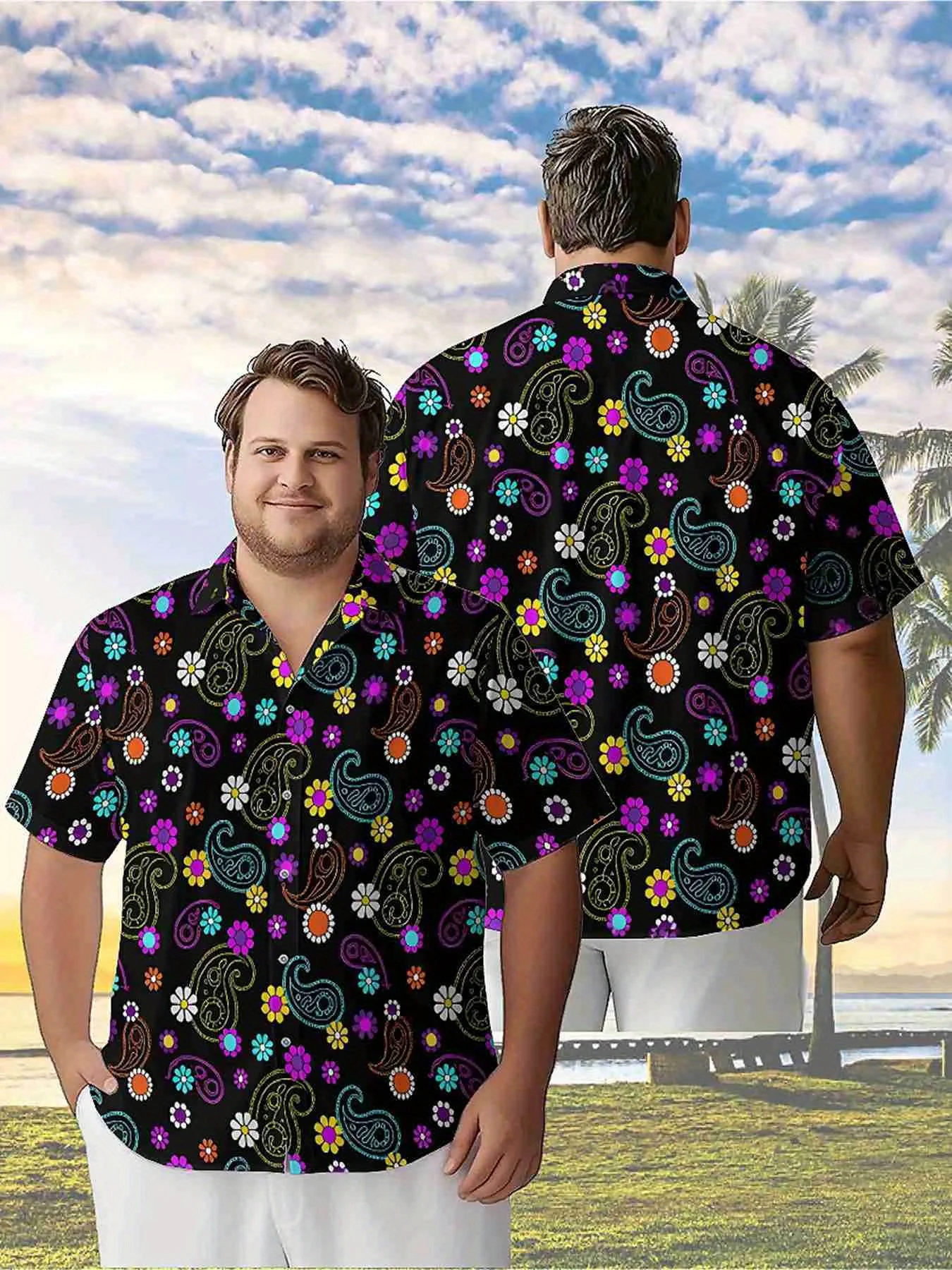 

Men's Plus Size Hawaiian Shirts Colorful Paisley Pattern and Flower pattern,Premium Comfort Youth Clothes,Streetwear Y2K Tops