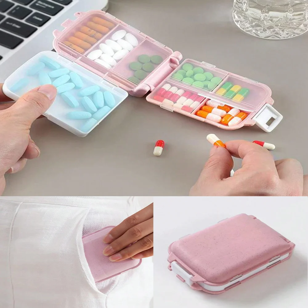 Organizador de pastillas portátil de 8 compartimentos para viajes, camping, caza - Contenedor de estuche para tableta a prueba de humedad